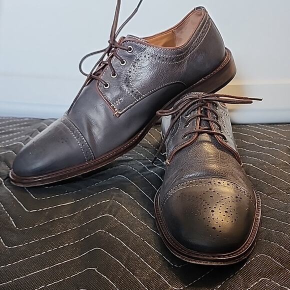 JOHNSTON MURPHY 1801 GENUINE LEATHER DERBY'S DARK BLUE/BROWN MENS9.5 MADE INDIA - Picture 8 of 16